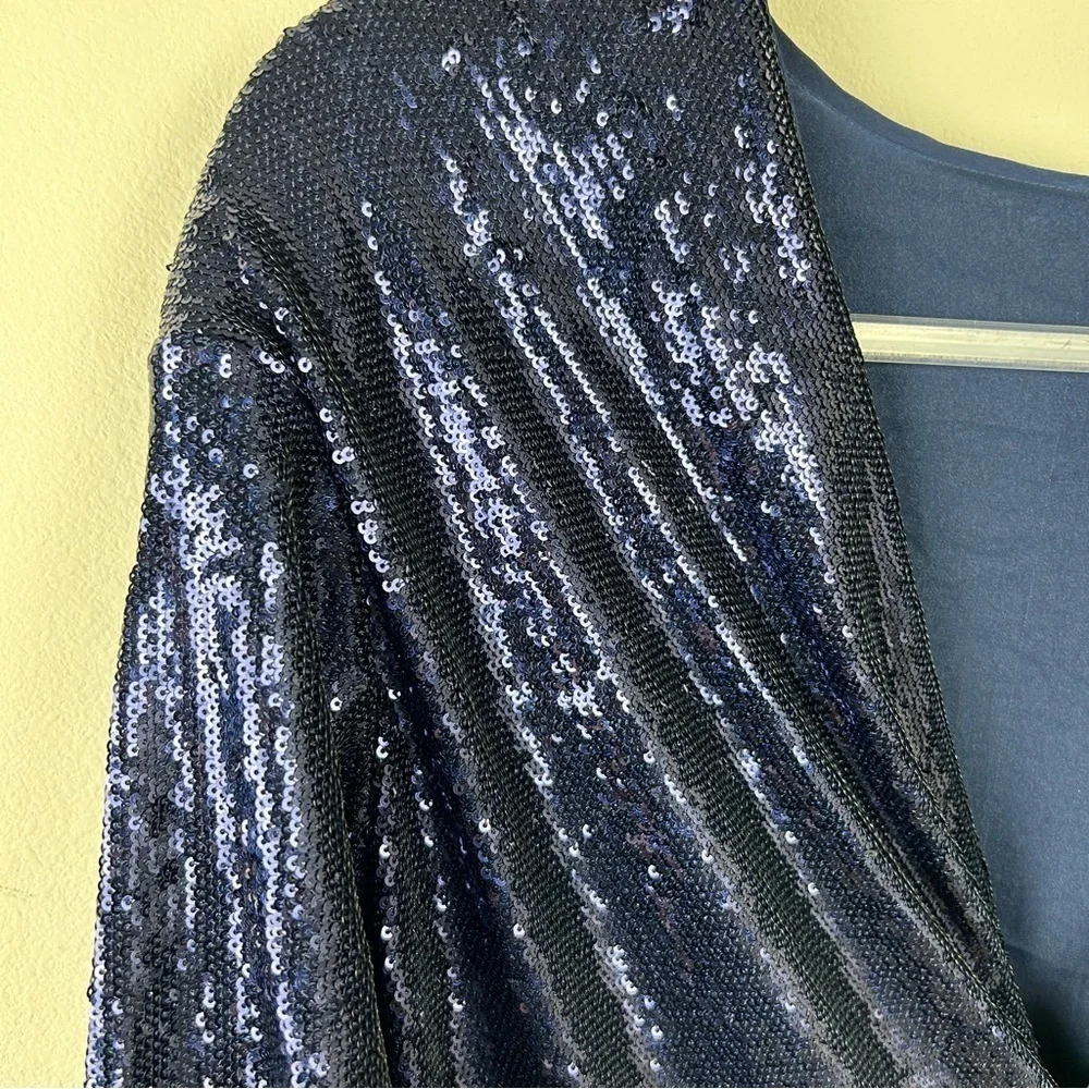by Anthropologie Twist-Front Sequin Dress Navy Blue size: 8P - Picture 9 of 16